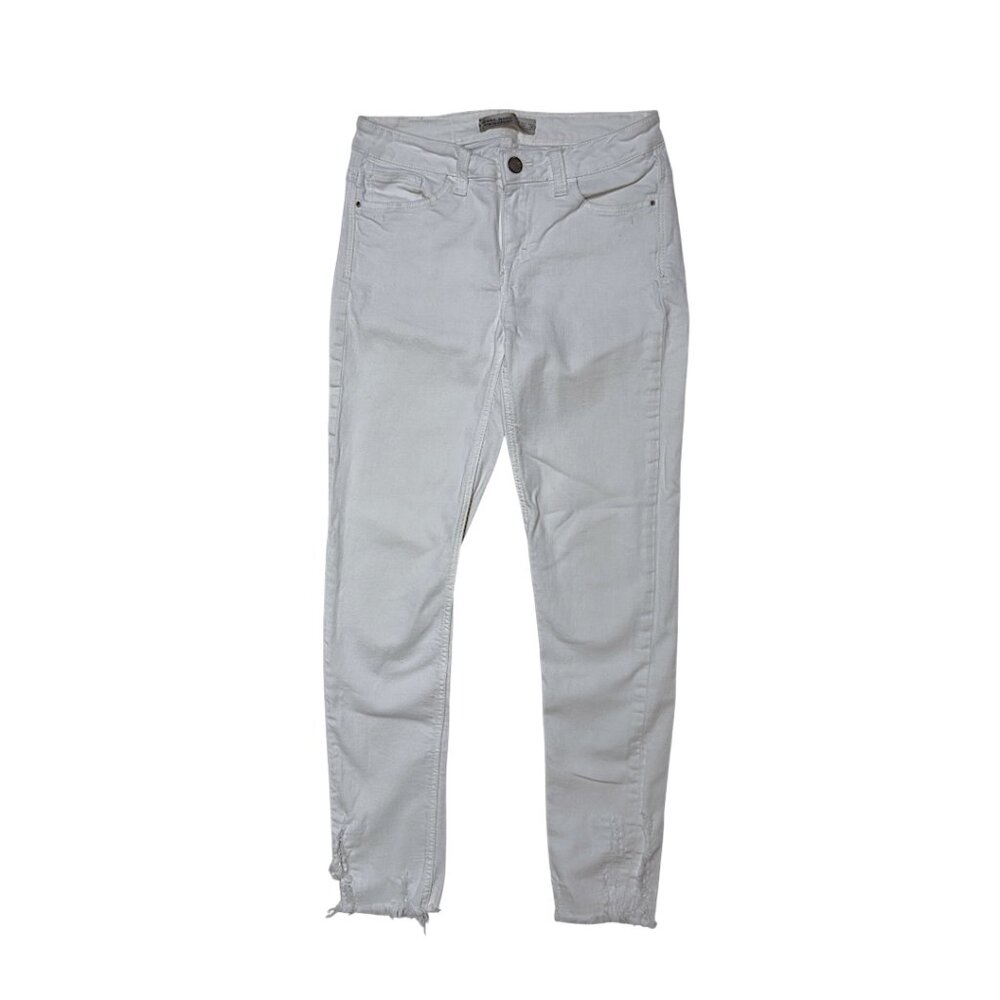 Zara Basic Z1975 Denim White Skinny Jeans Raw Hem Size 4